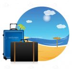 Circular Beach Scene with Travel Bags